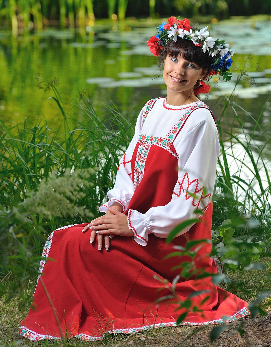 Beautiful girl Girls in Slavic costumes in Iquitos